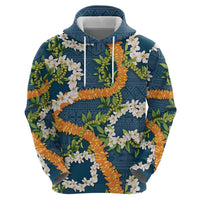 Aloha Festive Hawaii Zip Hoodie Mokihana - Maile and Ilima on Navy Blue - Polynesian Pride