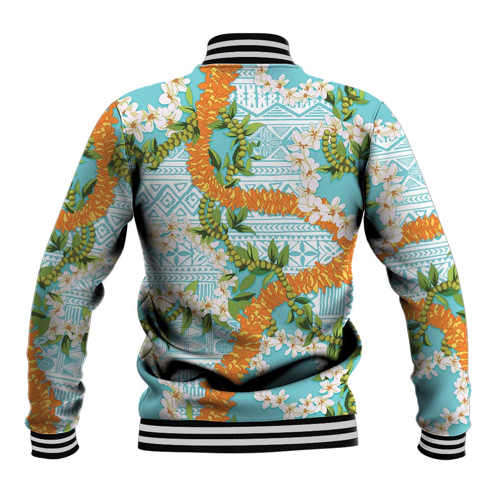 Aloha Festive Hawaii Baseball Jacket Mokihana - Maile and Ilima on Turquoise - Polynesian Pride