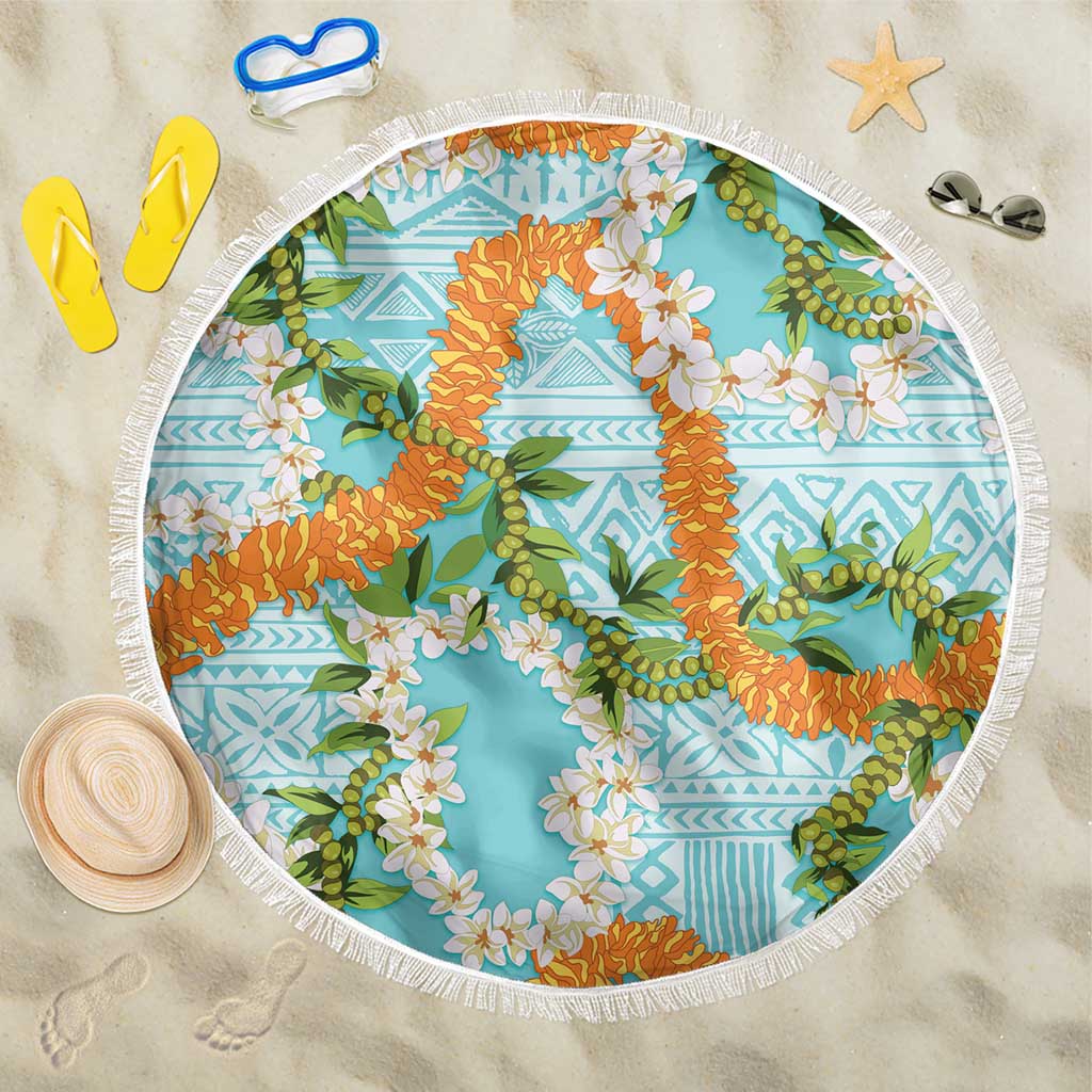 Aloha Festive Hawaii Beach Blanket Mokihana - Maile and Ilima on Turquoise LT7 One Size 150cm Turquoise - Polynesian Pride
