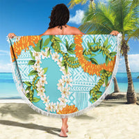 Aloha Festive Hawaii Beach Blanket Mokihana - Maile and Ilima on Turquoise - Polynesian Pride