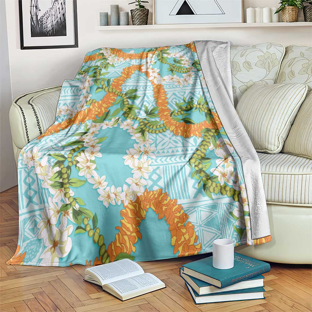 Aloha Festive Hawaii Blanket Mokihana - Maile and Ilima on Turquoise - Polynesian Pride