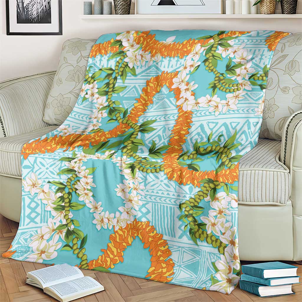 Aloha Festive Hawaii Blanket Mokihana - Maile and Ilima on Turquoise - Polynesian Pride