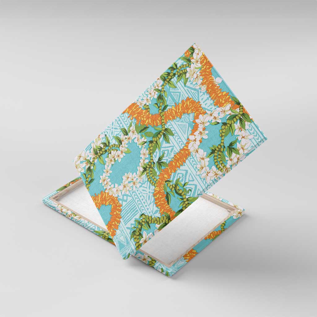 Aloha Festive Hawaii Canvas Wall Art Mokihana - Maile and Ilima on Turquoise - Polynesian Pride