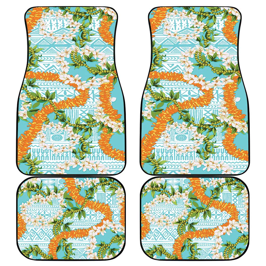 Aloha Festive Hawaii Car Mats Mokihana - Maile and Ilima on Turquoise - Polynesian Pride