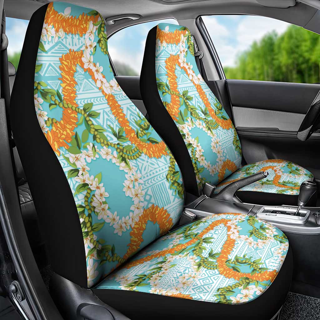 Aloha Festive Hawaii Car Seat Cover Mokihana - Maile and Ilima on Turquoise - Polynesian Pride