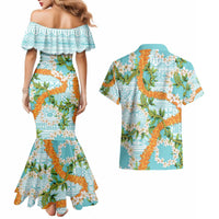 Aloha Festive Hawaii Couples Matching Mermaid Dress and Hawaiian Shirt Mokihana - Maile and Ilima on Turquoise - Polynesian Pride