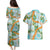 Aloha Festive Hawaii Couples Matching Puletasi and Hawaiian Shirt Mokihana - Maile and Ilima on Turquoise - Polynesian Pride