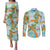 Aloha Festive Hawaii Couples Matching Puletasi and Long Sleeve Button Shirt Mokihana - Maile and Ilima on Turquoise - Polynesian Pride