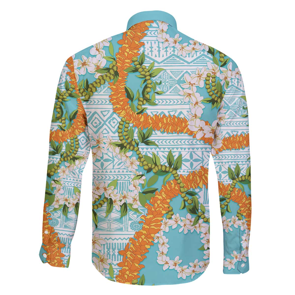 Aloha Festive Hawaii Family Matching Off The Shoulder Long Sleeve Dress and Hawaiian Shirt Mokihana - Maile and Ilima on Turquoise - Polynesian Pride