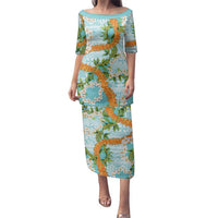 Aloha Festive Hawaii Family Matching Puletasi and Hawaiian Shirt Mokihana - Maile and Ilima on Turquoise - Polynesian Pride