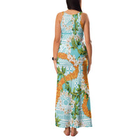 Aloha Festive Hawaii Family Matching Tank Maxi Dress and Hawaiian Shirt Mokihana - Maile and Ilima on Turquoise - Polynesian Pride