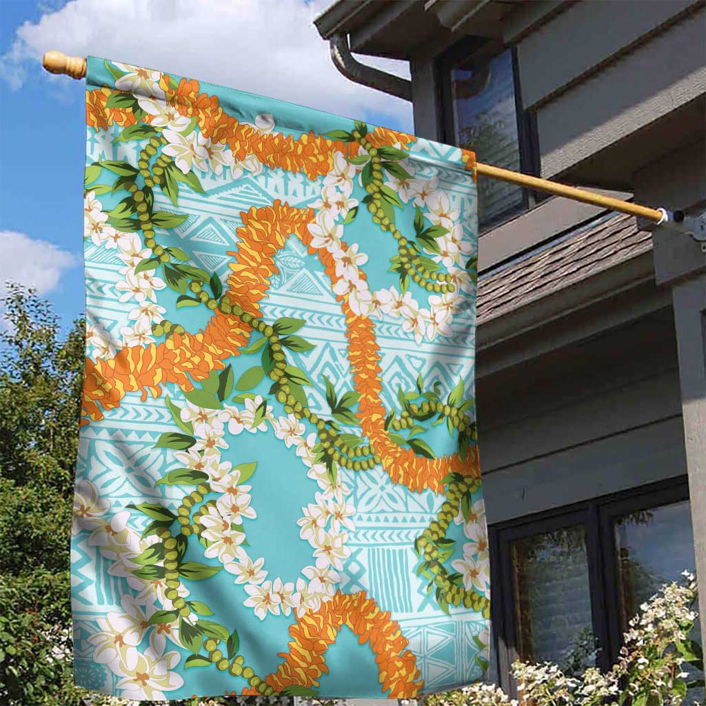 Aloha Festive Hawaii Garden Flag Mokihana - Maile and Ilima on Turquoise - Polynesian Pride