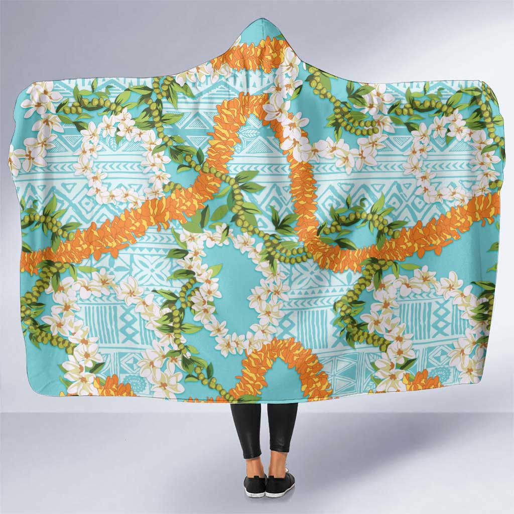 Aloha Festive Hawaii Hooded Blanket Mokihana - Maile and Ilima on Turquoise LT7 One Size Turquoise - Polynesian Pride