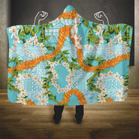 Aloha Festive Hawaii Hooded Blanket Mokihana - Maile and Ilima on Turquoise - Polynesian Pride