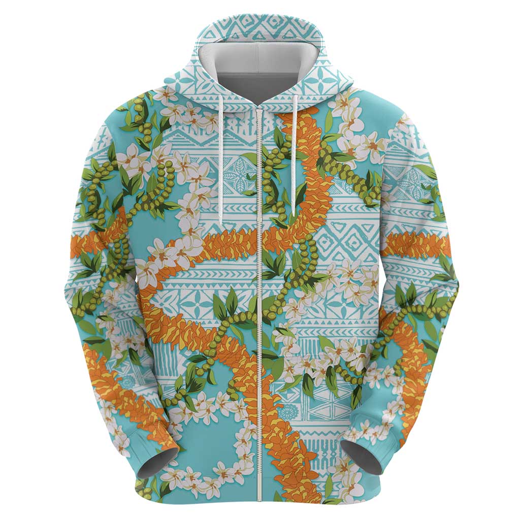 Aloha Festive Hawaii Hoodie Mokihana - Maile and Ilima on Turquoise - Polynesian Pride