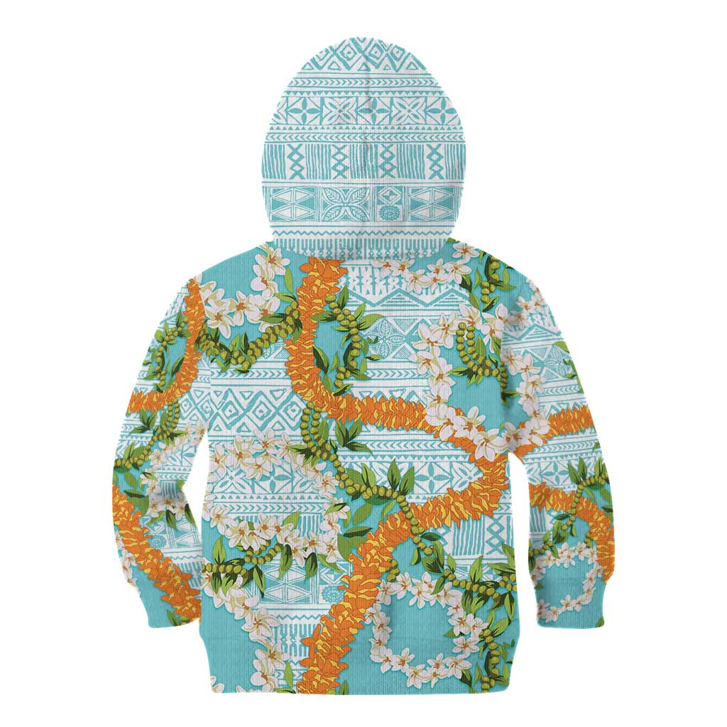 Aloha Festive Hawaii Kid Hoodie Mokihana - Maile and Ilima on Turquoise - Polynesian Pride