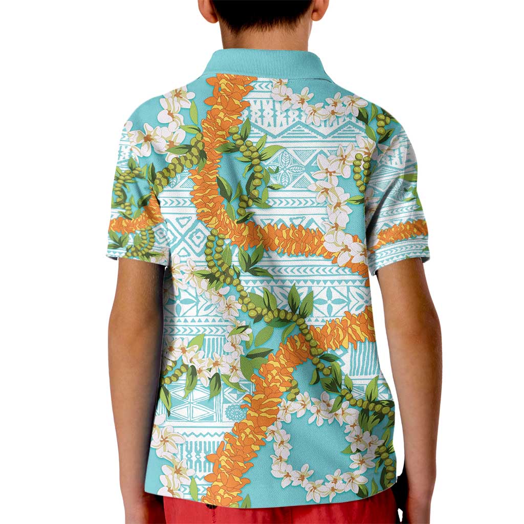 Aloha Festive Hawaii Kid Polo Shirt Mokihana - Maile and Ilima on Turquoise - Polynesian Pride