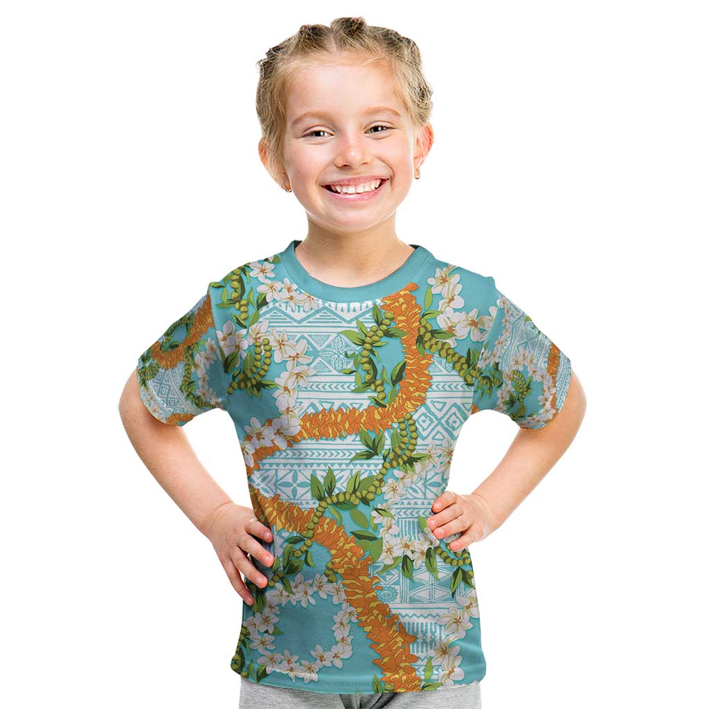 Aloha Festive Hawaii Kid T Shirt Mokihana - Maile and Ilima on Turquoise LT7 Turquoise - Polynesian Pride