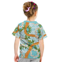 Aloha Festive Hawaii Kid T Shirt Mokihana - Maile and Ilima on Turquoise - Polynesian Pride