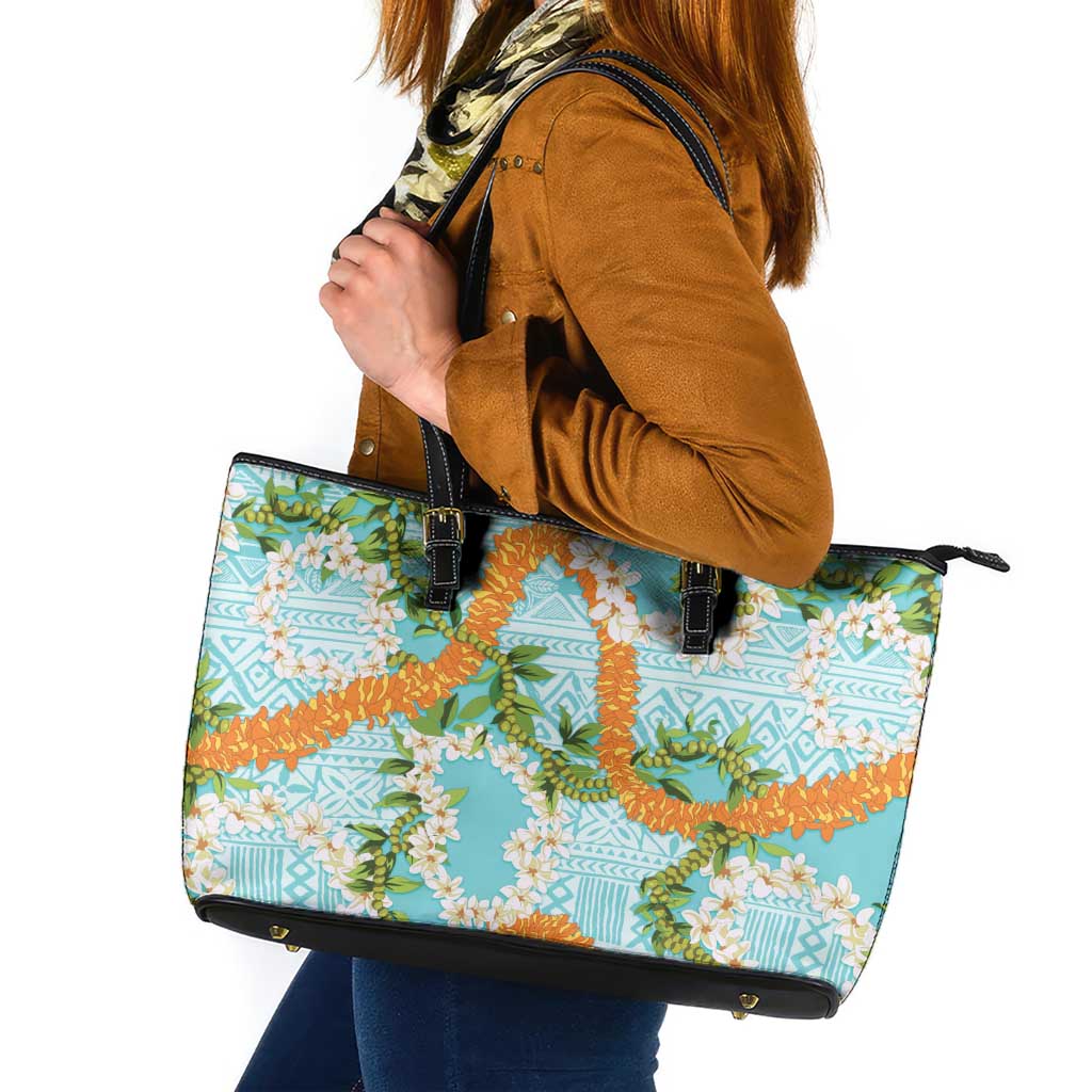 Aloha Festive Hawaii Leather Tote Bag Mokihana - Maile and Ilima on Turquoise LT7 Turquoise - Polynesian Pride