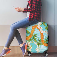 Aloha Festive Hawaii Luggage Cover Mokihana - Maile and Ilima on Turquoise - Polynesian Pride