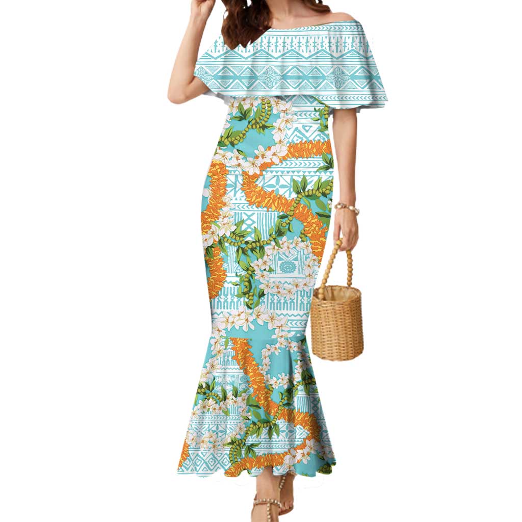 Aloha Festive Hawaii Mermaid Dress Mokihana - Maile and Ilima on Turquoise - Polynesian Pride