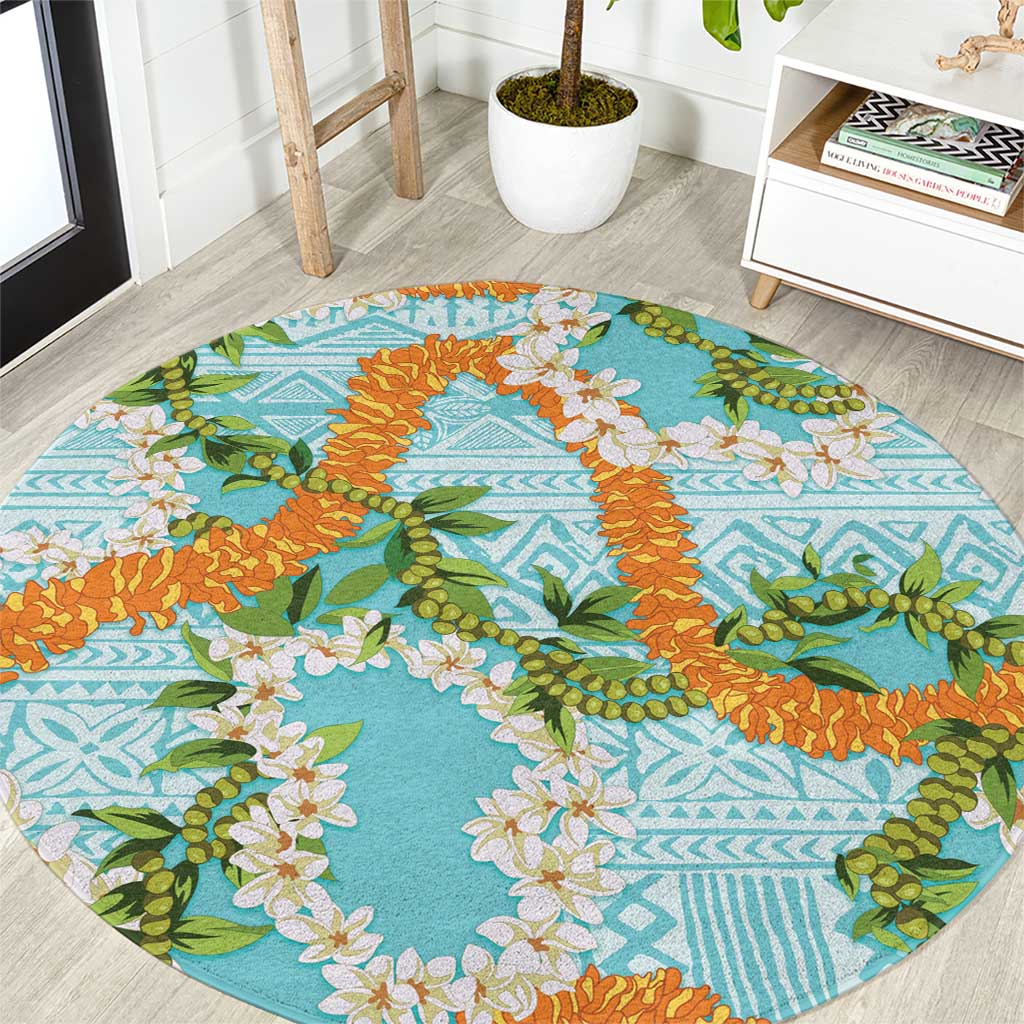 Aloha Festive Hawaii Round Carpet Mokihana - Maile and Ilima on Turquoise LT7 Turquoise - Polynesian Pride