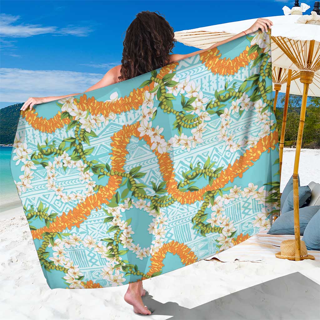 Aloha Festive Hawaii Sarong Mokihana - Maile and Ilima on Turquoise LT7 One Size 44 x 66 inches Turquoise - Polynesian Pride
