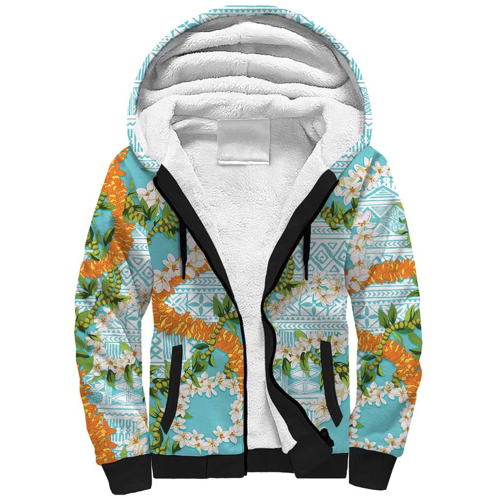 Aloha Festive Hawaii Sherpa Hoodie Mokihana - Maile and Ilima on Turquoise LT7 Unisex Turquoise - Polynesian Pride