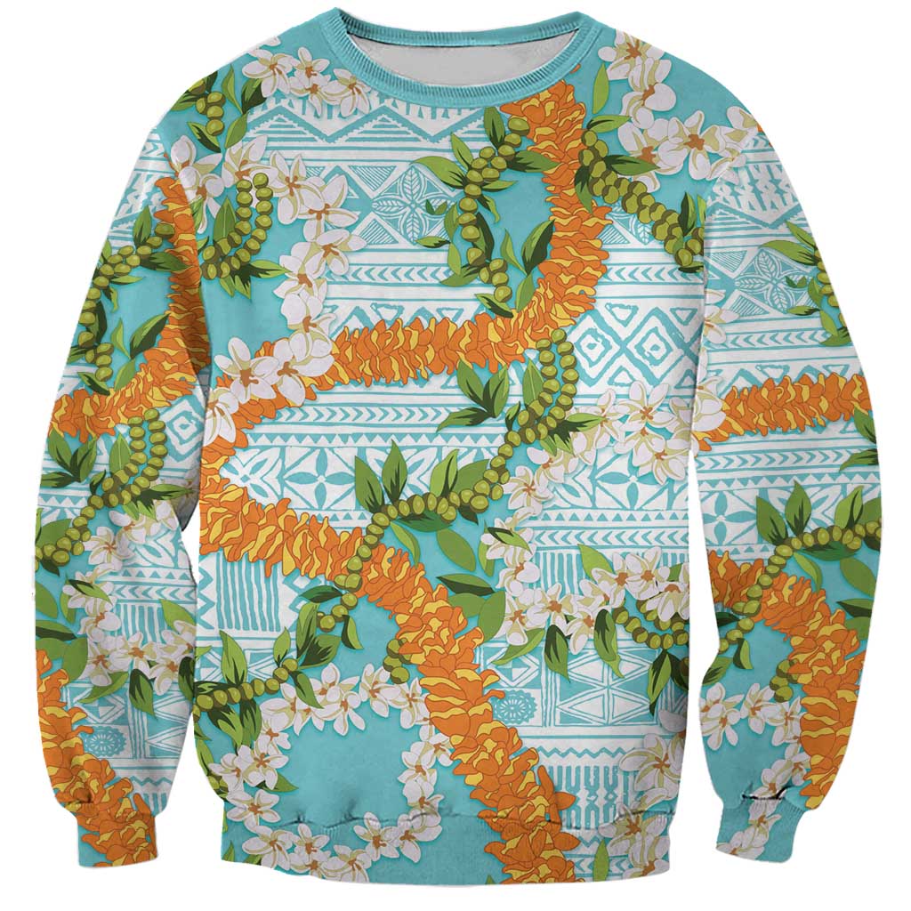 Aloha Festive Hawaii Sweatshirt Mokihana - Maile and Ilima on Turquoise LT7 Unisex Turquoise - Polynesian Pride