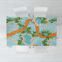 Aloha Festive Hawaii Tablecloth Mokihana - Maile and Ilima on Turquoise - Polynesian Pride