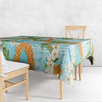 Aloha Festive Hawaii Tablecloth Mokihana - Maile and Ilima on Turquoise - Polynesian Pride