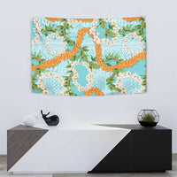 Aloha Festive Hawaii Tapestry Mokihana - Maile and Ilima on Turquoise - Polynesian Pride