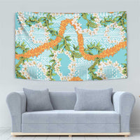 Aloha Festive Hawaii Tapestry Mokihana - Maile and Ilima on Turquoise - Polynesian Pride