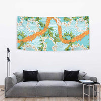 Aloha Festive Hawaii Tapestry Mokihana - Maile and Ilima on Turquoise - Polynesian Pride
