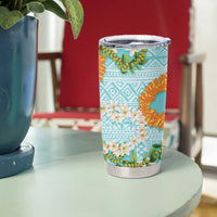 Aloha Festive Hawaii Tumbler Cup Mokihana - Maile and Ilima on Turquoise - Polynesian Pride
