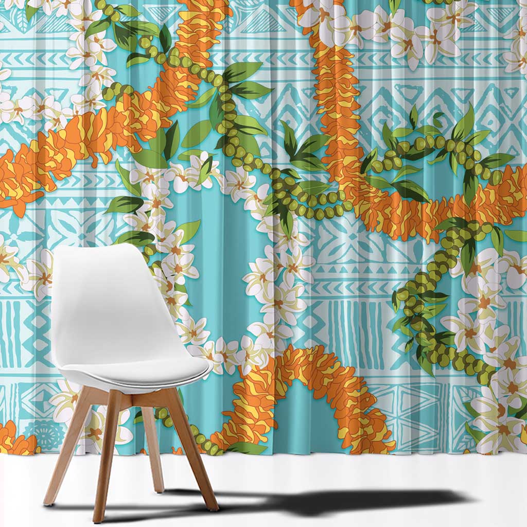 Aloha Festive Hawaii Window Curtain Mokihana - Maile and Ilima on Turquoise - Polynesian Pride