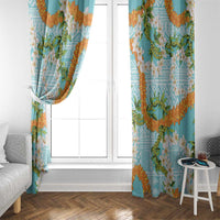 Aloha Festive Hawaii Window Curtain Mokihana - Maile and Ilima on Turquoise - Polynesian Pride