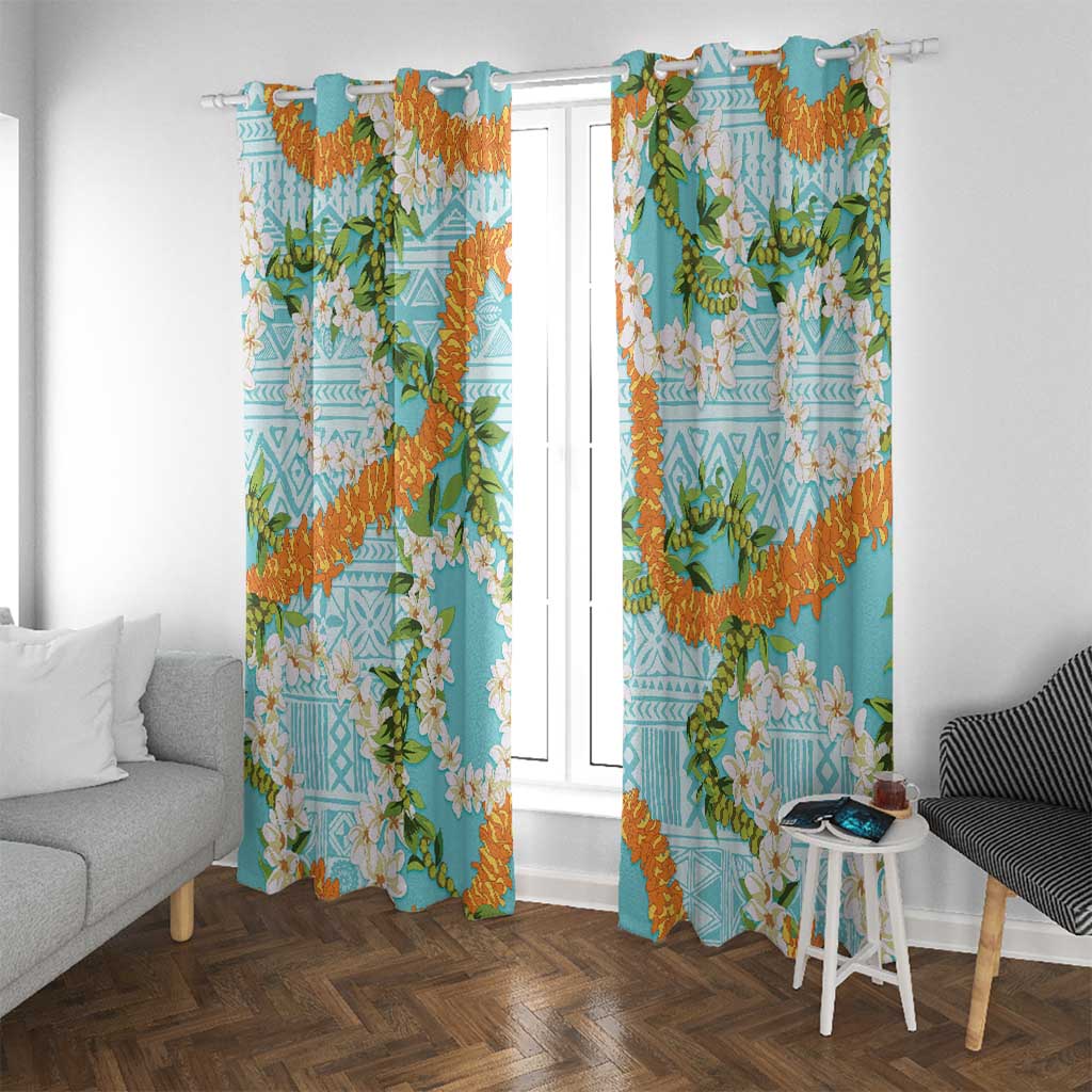 Aloha Festive Hawaii Window Curtain Mokihana - Maile and Ilima on Turquoise - Polynesian Pride