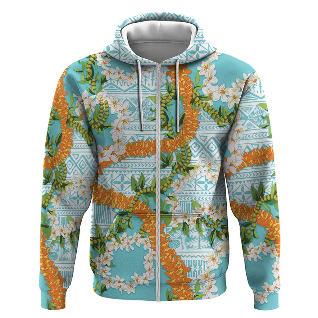 Aloha Festive Hawaii Zip Hoodie Mokihana - Maile and Ilima on Turquoise LT7 Zip Hoodie Turquoise - Polynesian Pride