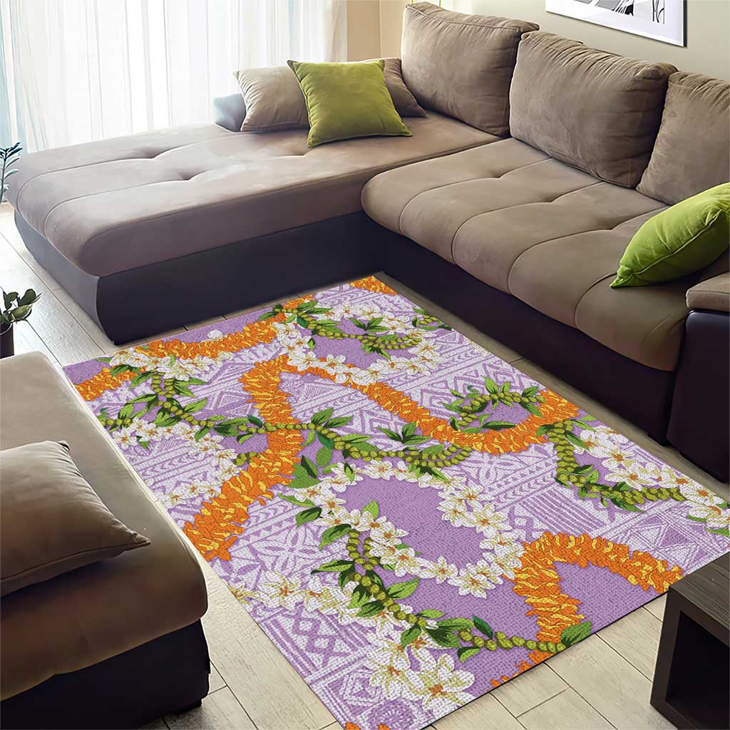 Aloha Festive Hawaii Area Rug Mokihana - Maile and Ilima on Lilac - Polynesian Pride