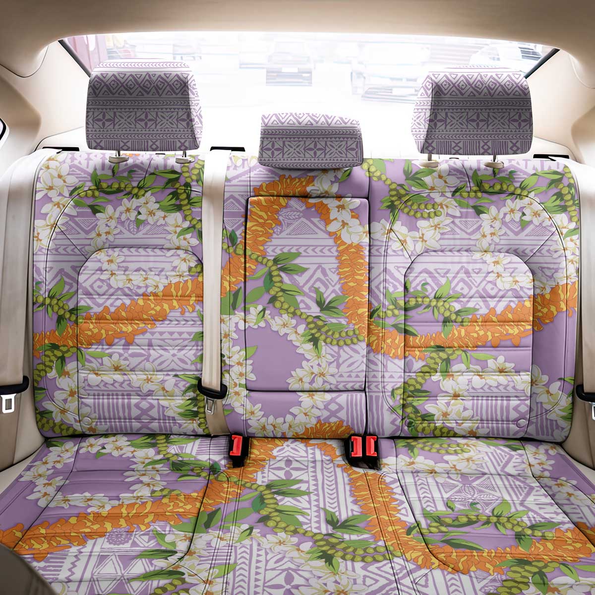 Aloha Festive Hawaii Back Car Seat Cover Mokihana - Maile and Ilima on Lilac - Polynesian Pride