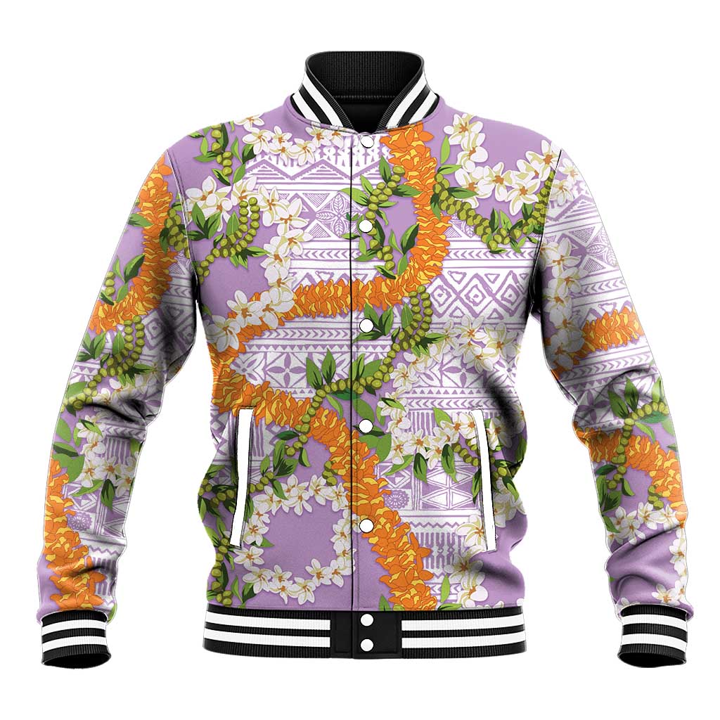 Aloha Festive Hawaii Baseball Jacket Mokihana - Maile and Ilima on Lilac LT7 Unisex Lilac - Polynesian Pride