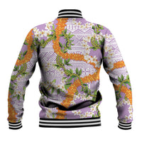 Aloha Festive Hawaii Baseball Jacket Mokihana - Maile and Ilima on Lilac - Polynesian Pride