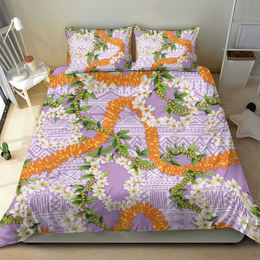 Aloha Festive Hawaii Bedding Set Mokihana - Maile and Ilima on Lilac - Polynesian Pride