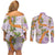 Aloha Festive Hawaii Couples Matching Off Shoulder Short Dress and Long Sleeve Button Shirt Mokihana - Maile and Ilima on Lilac - Polynesian Pride