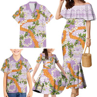 Aloha Festive Hawaii Family Matching Mermaid Dress and Hawaiian Shirt Mokihana - Maile and Ilima on Lilac - Polynesian Pride