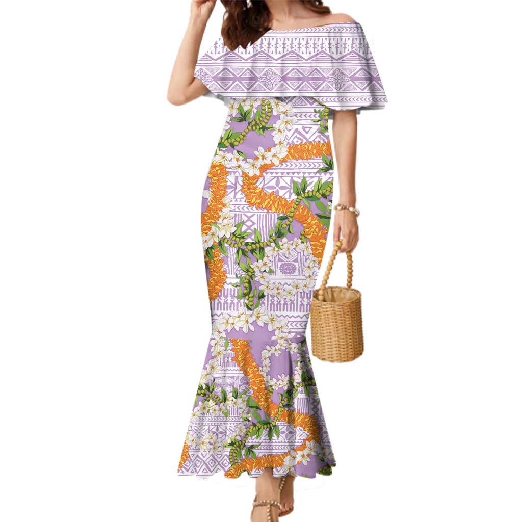 Aloha Festive Hawaii Family Matching Mermaid Dress and Hawaiian Shirt Mokihana - Maile and Ilima on Lilac - Polynesian Pride