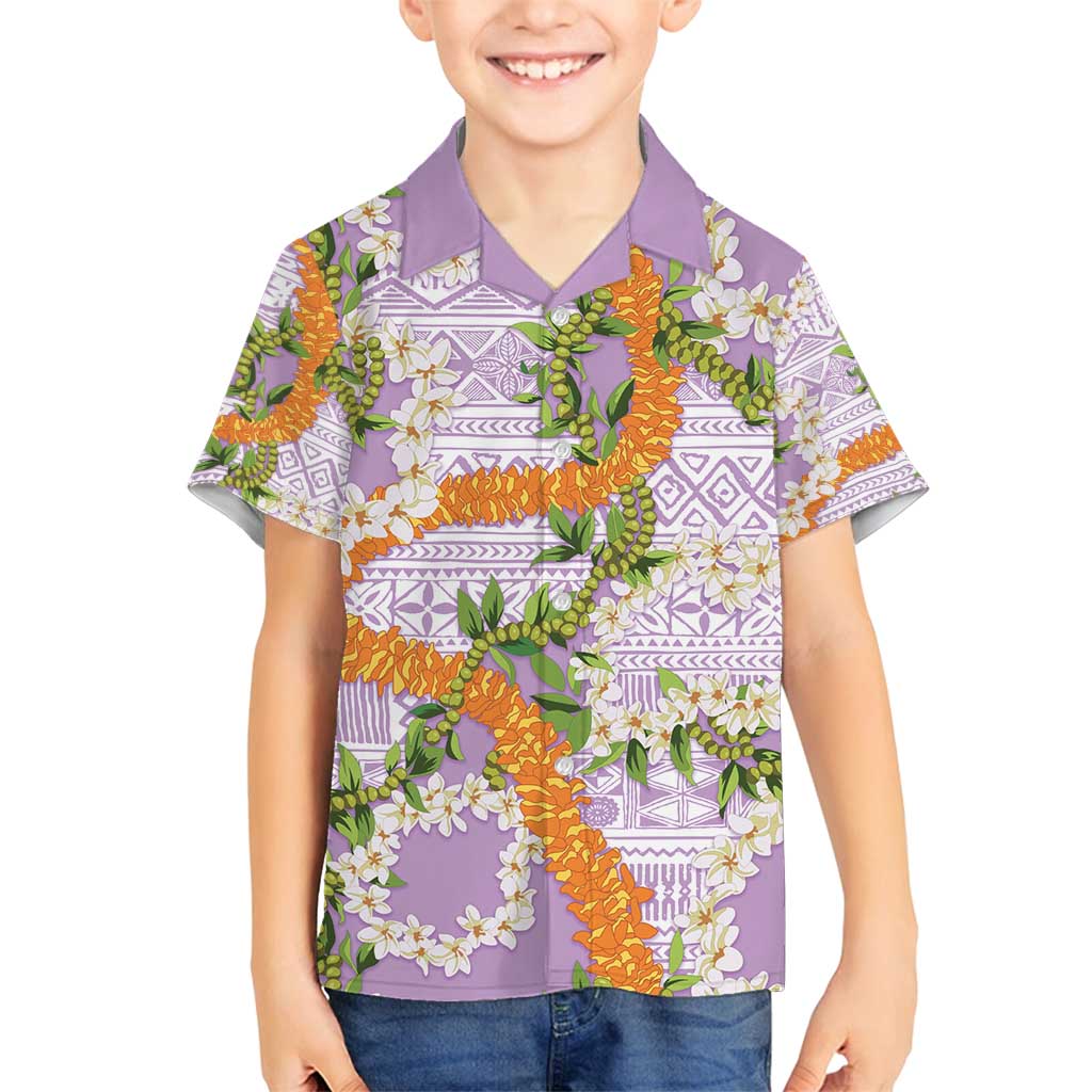 Aloha Festive Hawaii Family Matching Off Shoulder Maxi Dress and Hawaiian Shirt Mokihana - Maile and Ilima on Lilac LT7 Son's Shirt Lilac - Polynesian Pride