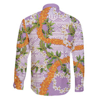 Aloha Festive Hawaii Family Matching Off Shoulder Short Dress and Hawaiian Shirt Mokihana - Maile and Ilima on Lilac - Polynesian Pride